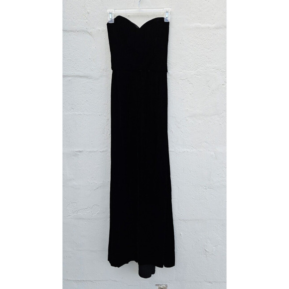 VTG 80s Victor Costa Gown Small 8 Black Velvet Strapless Sweetheart Maxi Dress - Picture 1 of 16